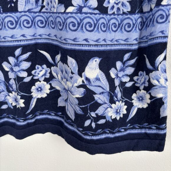 Talbots India Ink Medallion Bird Toile Sweater 3/4 Blue Sleeve Size Petite - Picture 3 of 6